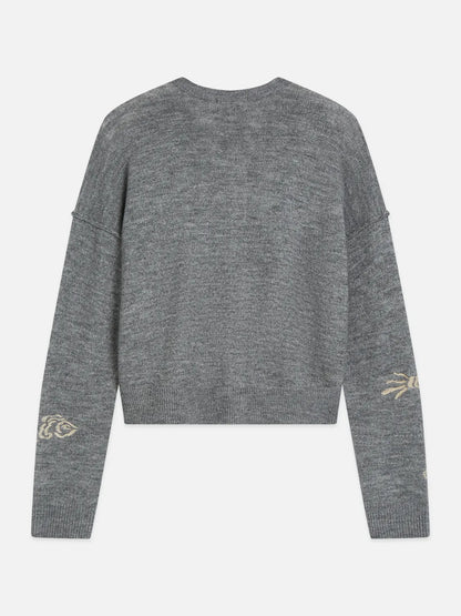 Embroidered Crew-Neck Cardigan