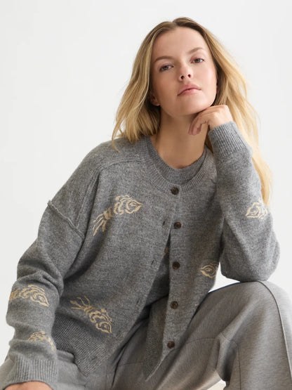 Embroidered Crew-Neck Cardigan