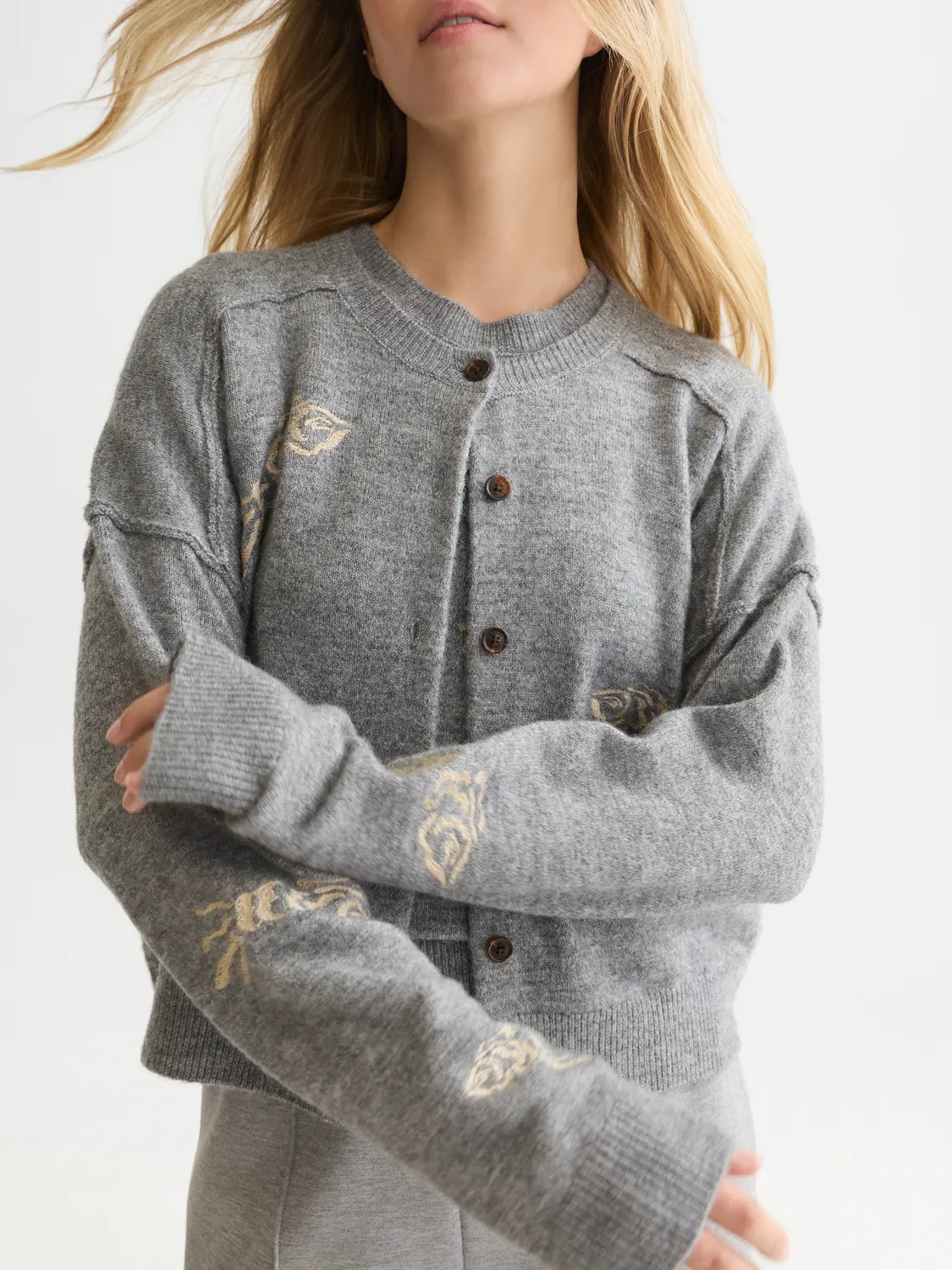 Embroidered Crew-Neck Cardigan