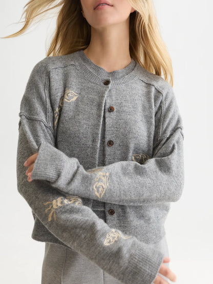 Embroidered Crew-Neck Cardigan