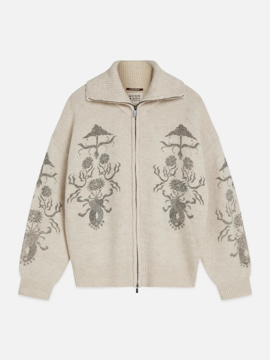 Printed Zip-Through Oversized Cardigan