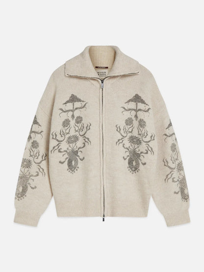 Printed Zip-Through Oversized Cardigan