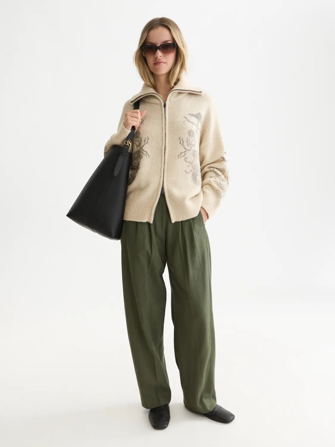 Printed Zip-Through Oversized Cardigan