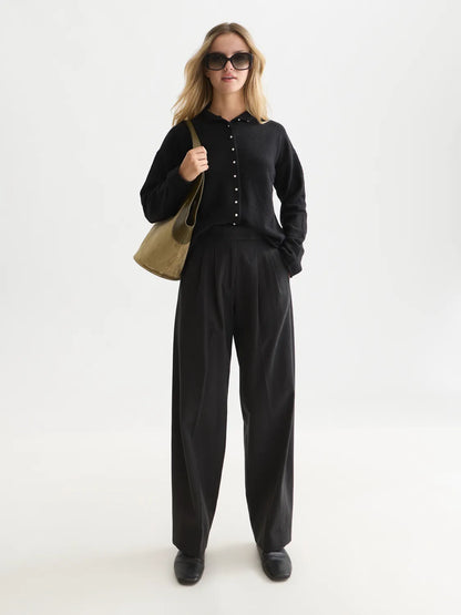 Fuzzy Funnel-Neck Cardigan
