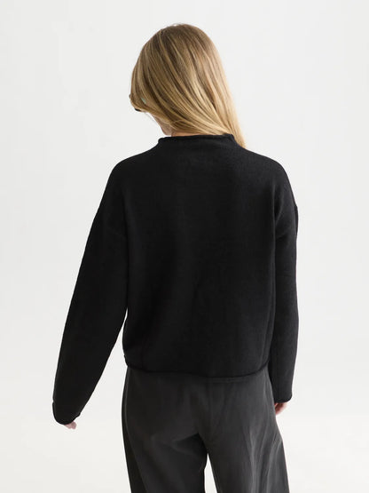 Fuzzy Funnel-Neck Cardigan