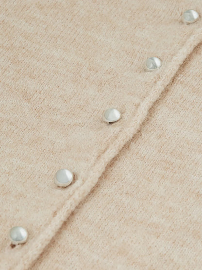 Fuzzy Funnel-Neck Cardigan