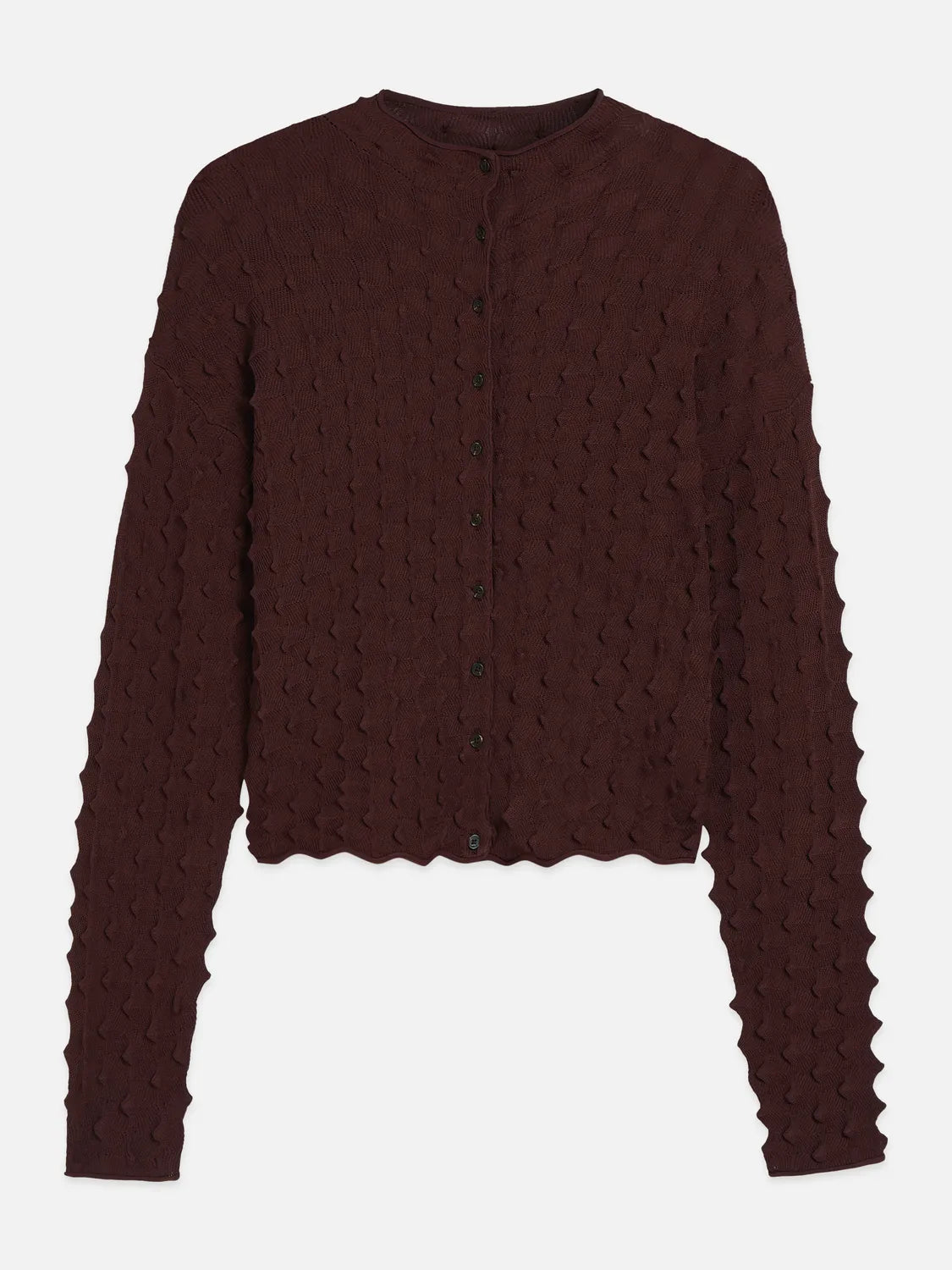Textured Stitch Funnel-Neck Cardigan