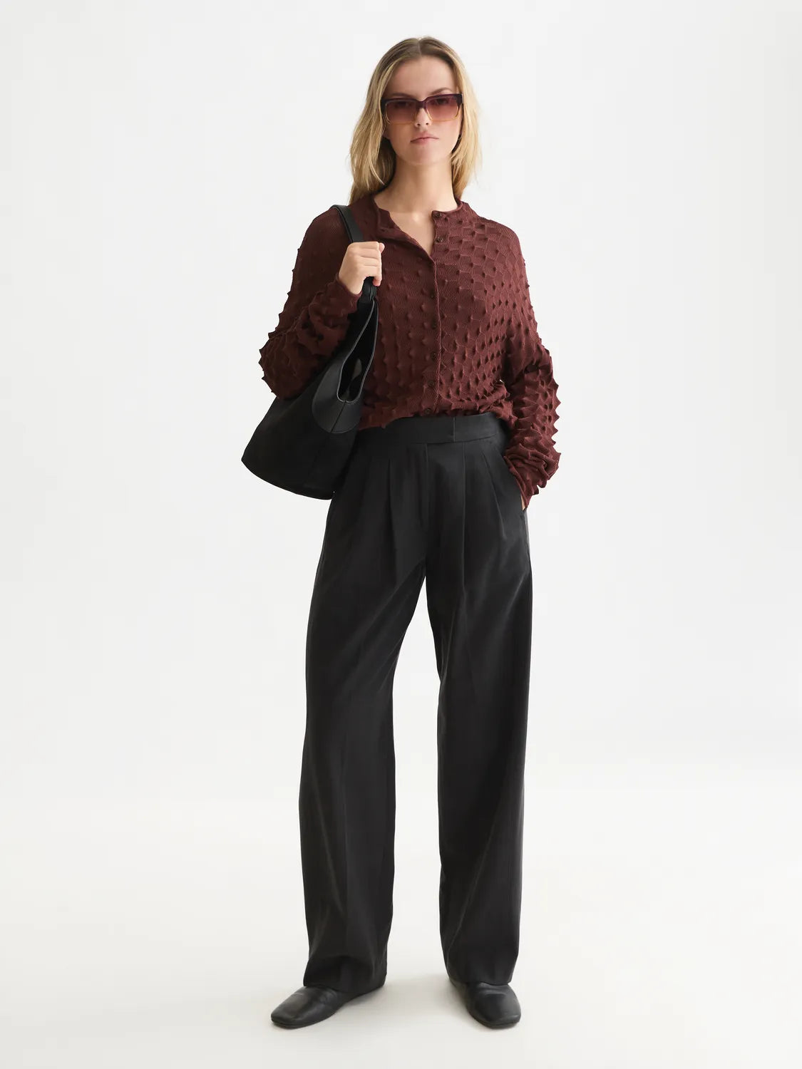 Textured Stitch Funnel-Neck Cardigan