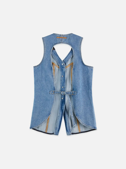 Denim Top With Western Seam Details