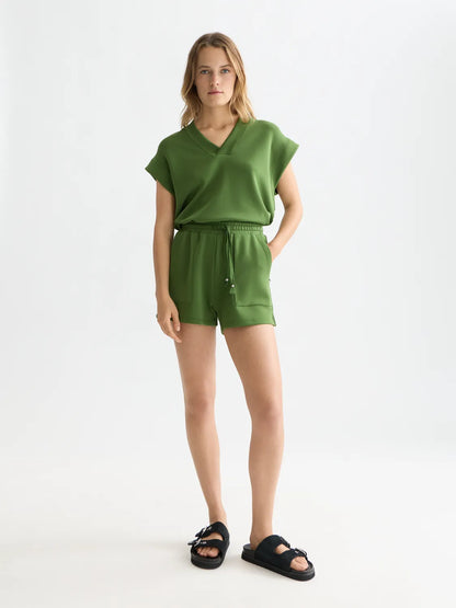 Tencel V-Neck Shortsleeved Sweatshirt