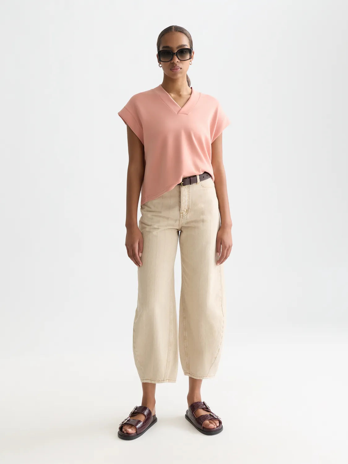 Tencel V-Neck Short-Sleeved Sweatshirt