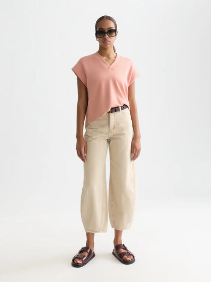 Tencel V-Neck Short-Sleeved Sweatshirt