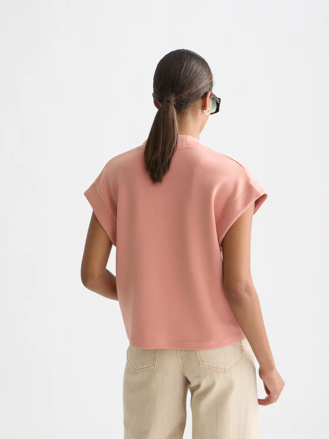 Tencel V-Neck Short-Sleeved Sweatshirt