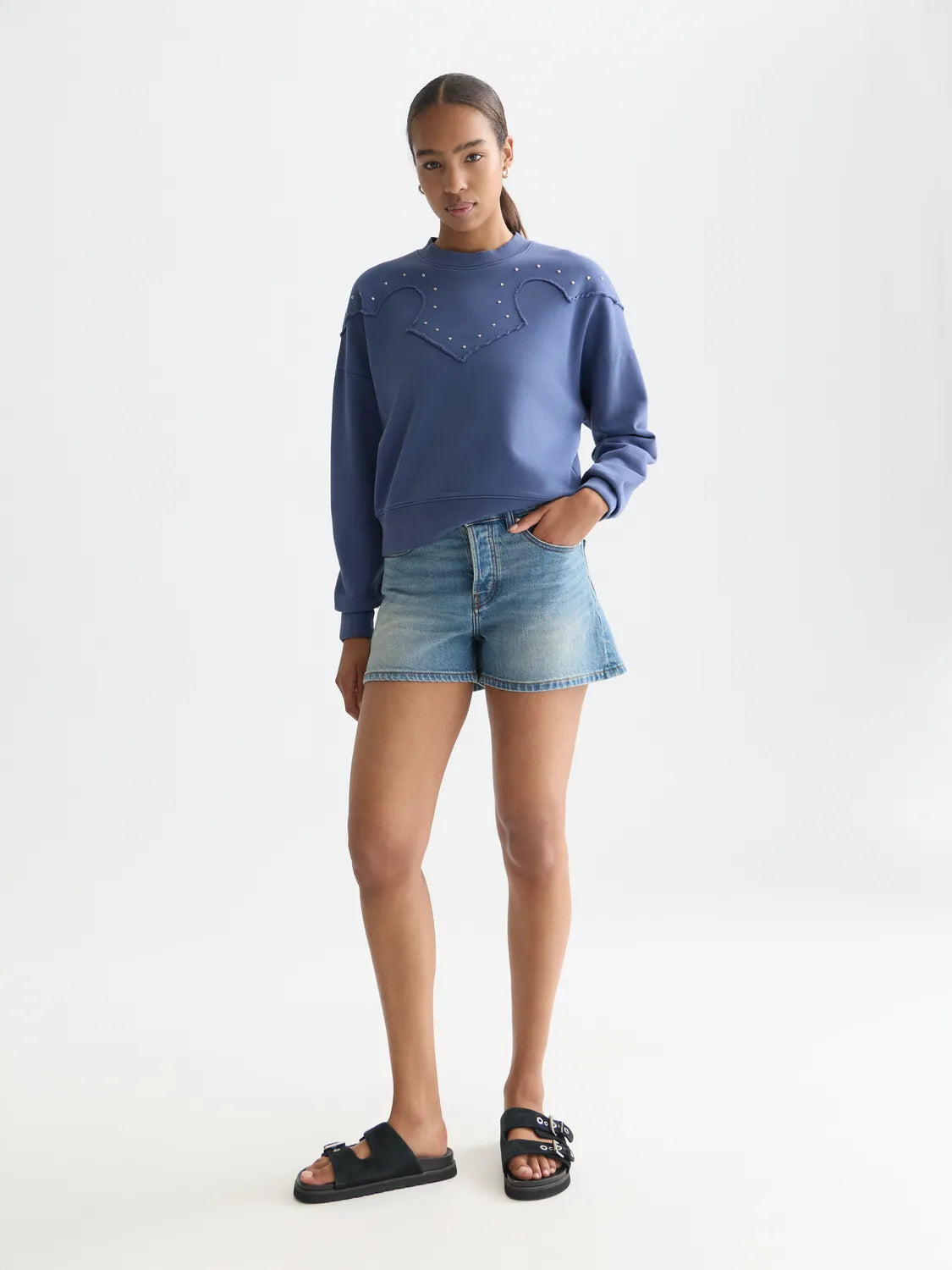 Studded Western Relaxed-Fit Sweatshirt