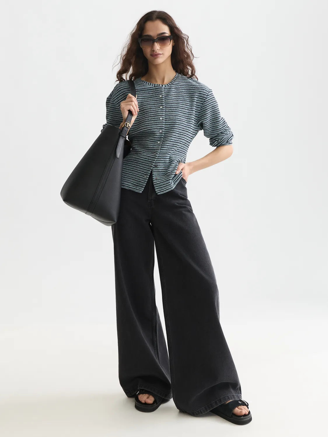 Stripe Button Down Sweatshirt
