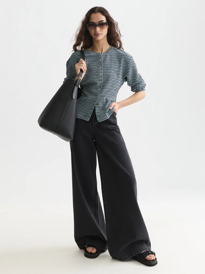 Stripe Button Down Sweatshirt