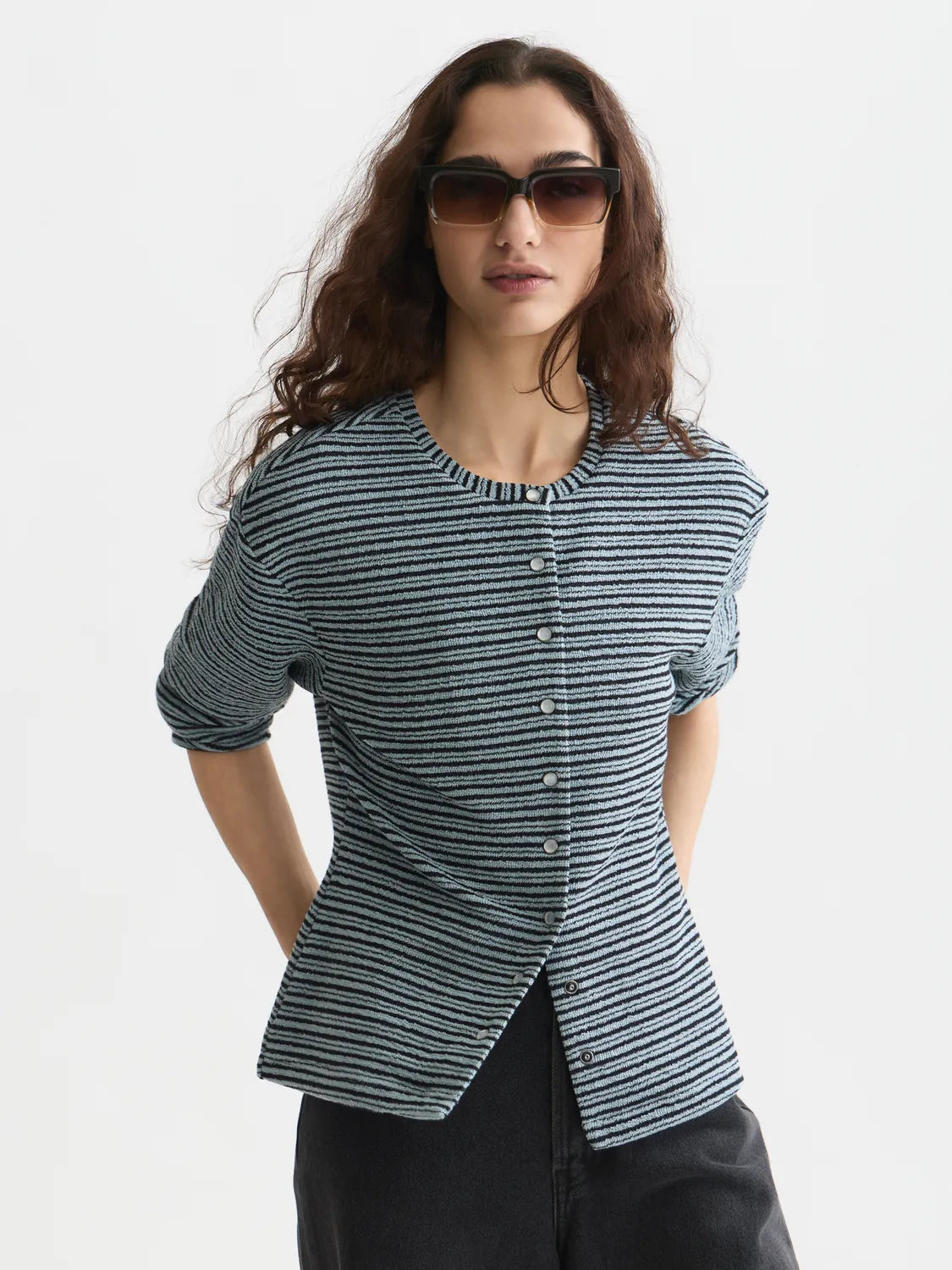Stripe Button Down Sweatshirt