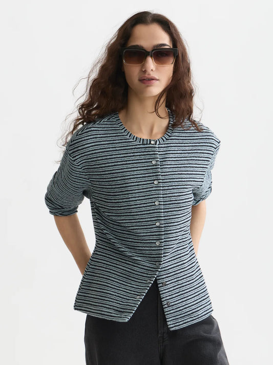 Stripe Button Down Sweatshirt