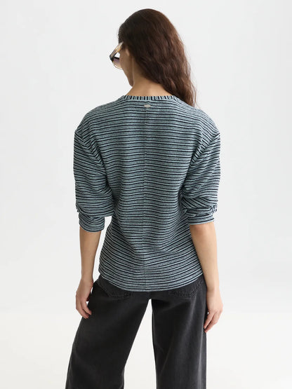 Stripe Button Down Sweatshirt