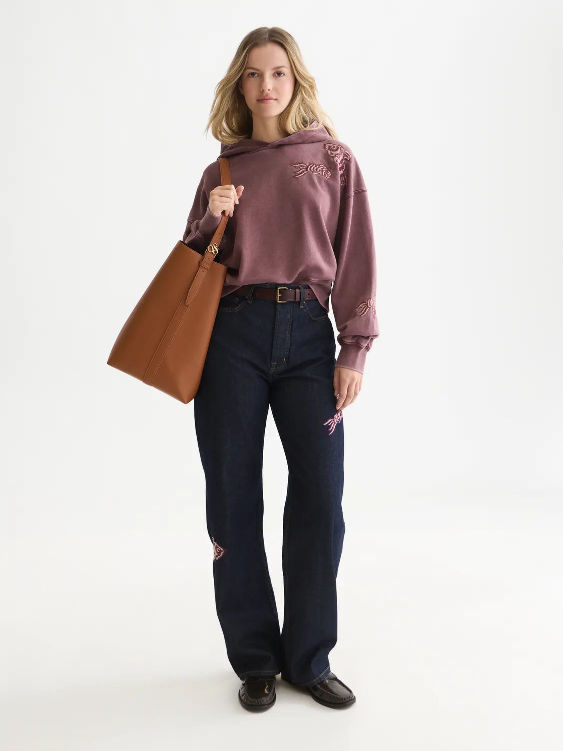 Washed Embroidered Relaxed-Fit Hoodie
