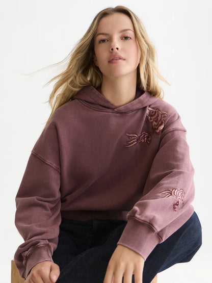 Washed Embroidered Relaxed-Fit Hoodie