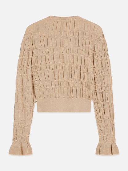 Smock Stitch Crew Neck Cardigan