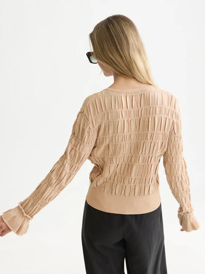 Smock Stitch Crew Neck Cardigan