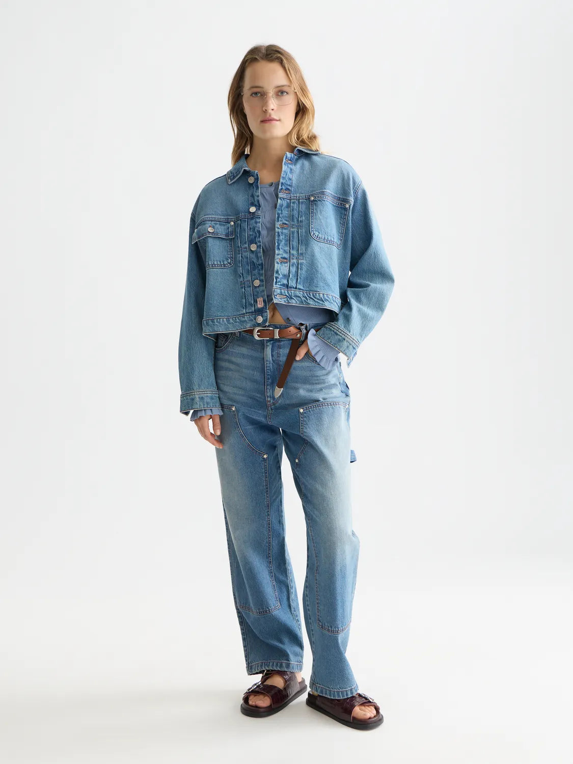 Pleat Front Denim Trucker Jacket