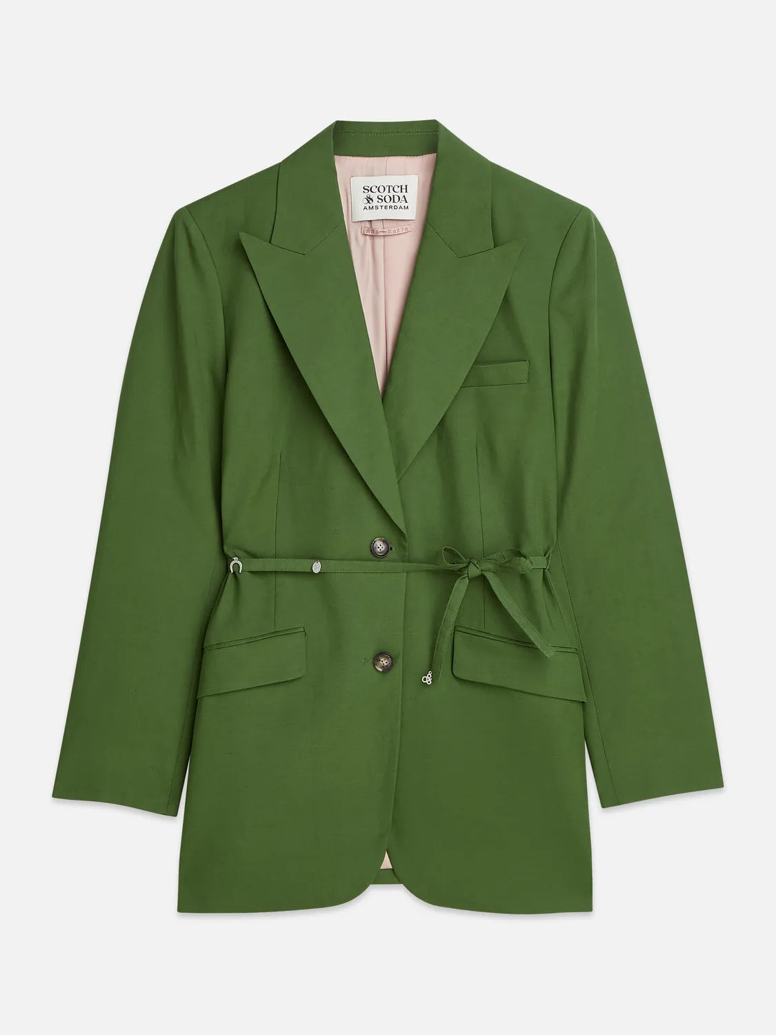 Linen Blend Blazer With Charm Belt