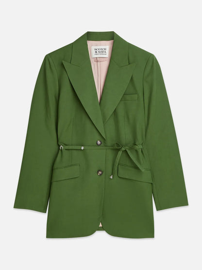Linen Blend Blazer With Charm Belt