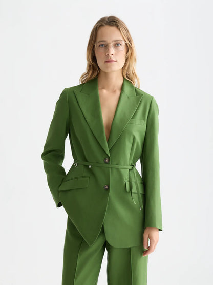 Linen Blend Blazer With Charm Belt