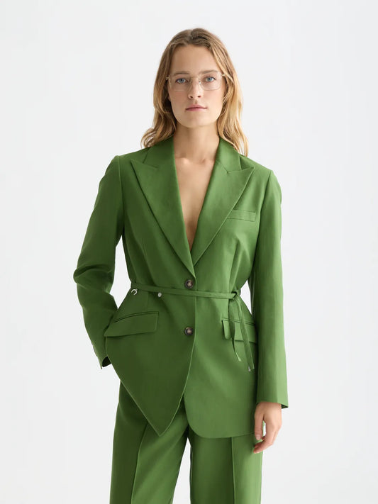 Linen Blend Blazer With Charm Belt