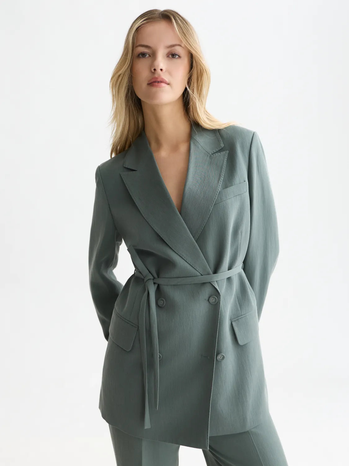 Lyocell Blend Double Breasted Blazer