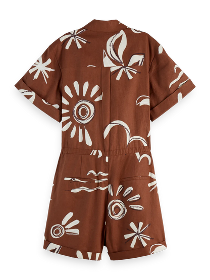 Inky Sun Linen Utility Playsuit
