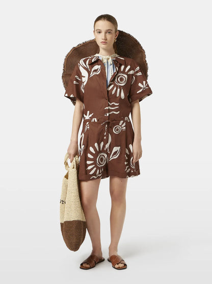 Inky Sun Linen Utility Playsuit