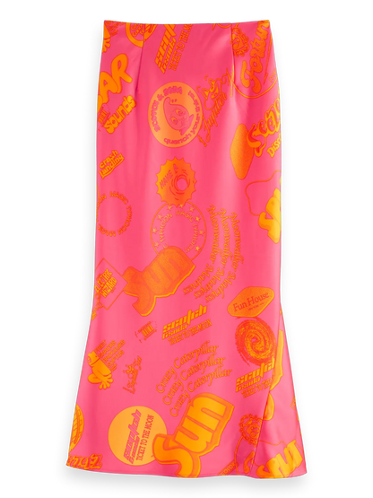 Satin Printed Midi Skirt