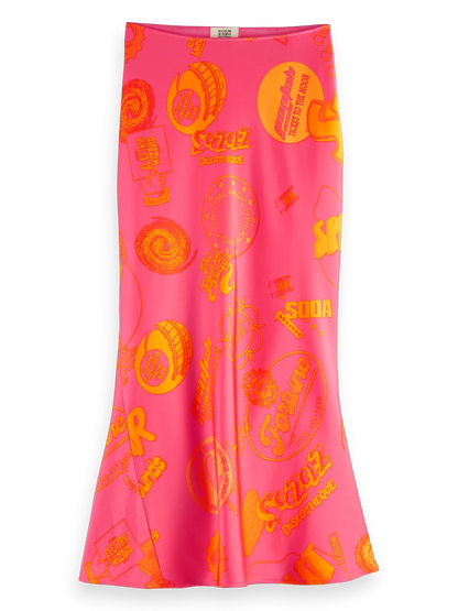 Satin Printed Midi Skirt