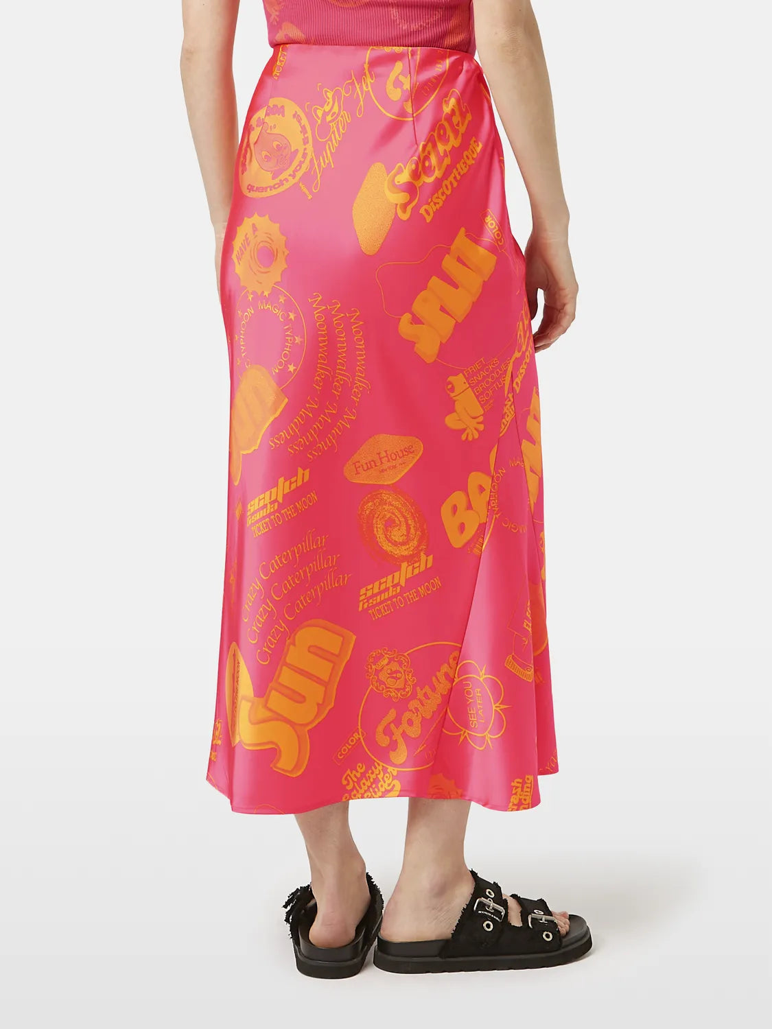 Satin Printed Midi Skirt