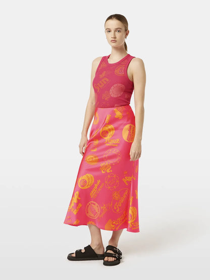 Satin Printed Midi Skirt