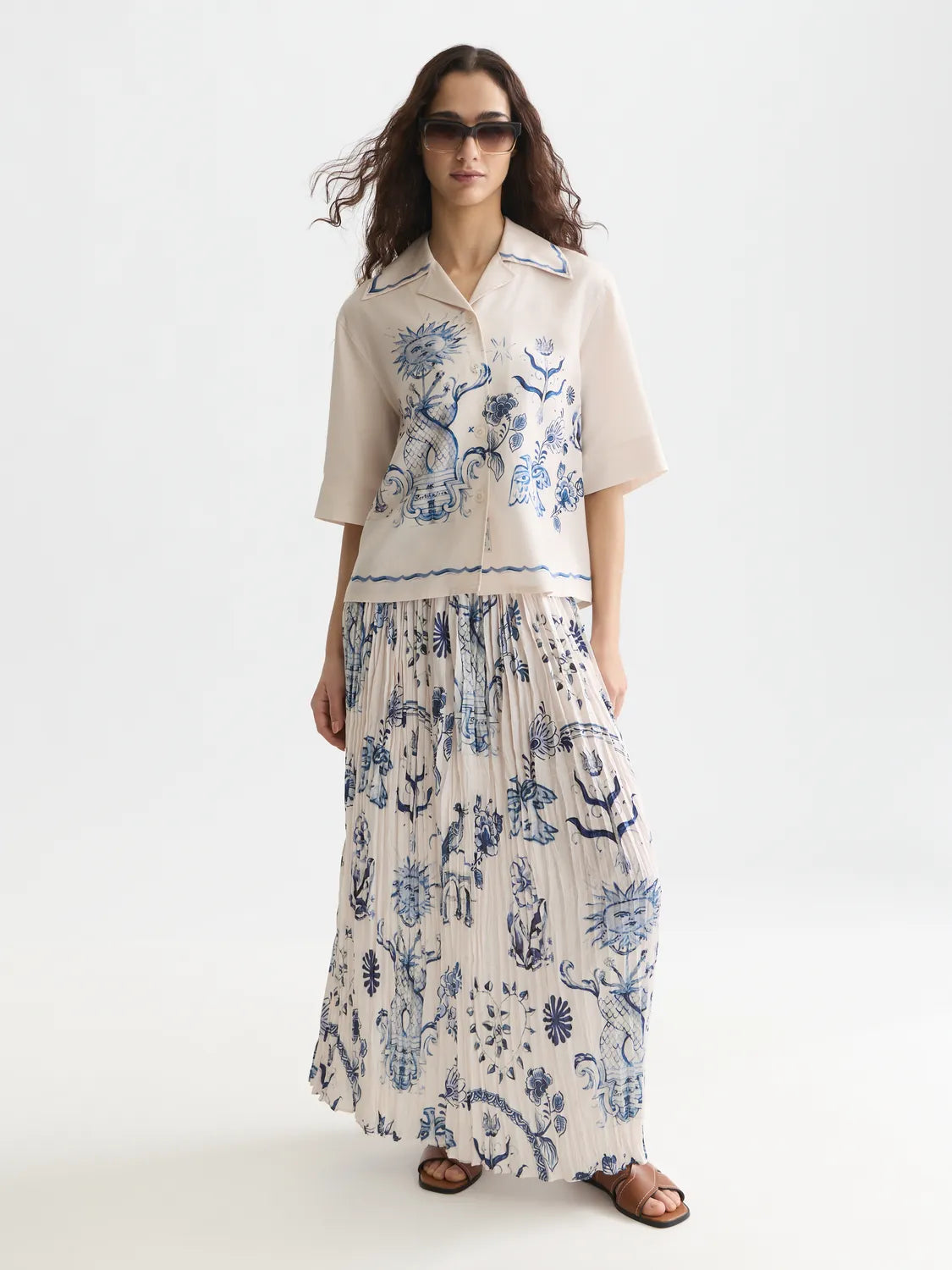 Scotch & Soda x Royal Delft Printed Micro Pleat Ankle Length Skirt
