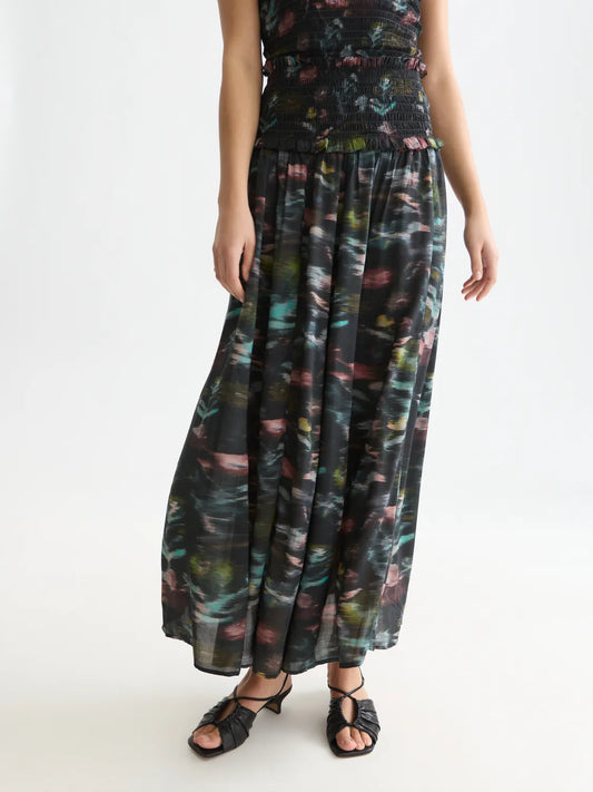 Printed Smocked Waist Ankle Length Skirt