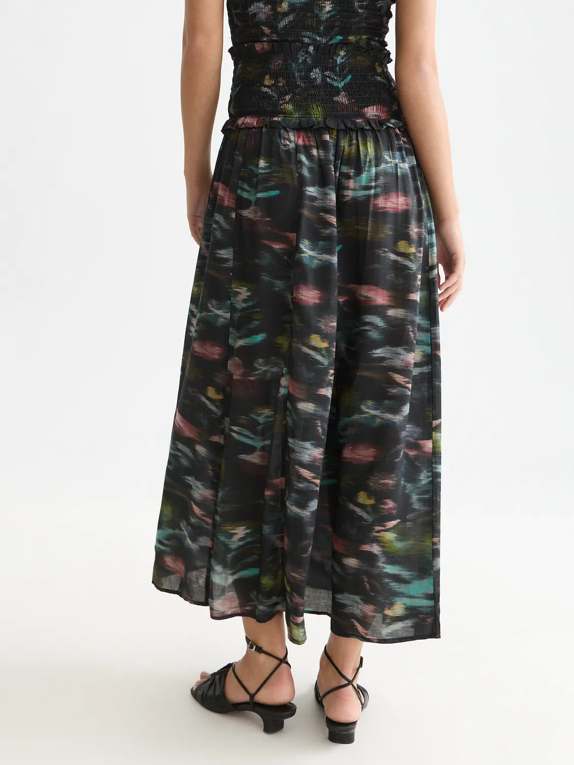 Printed Smocked Waist Ankle Length Skirt