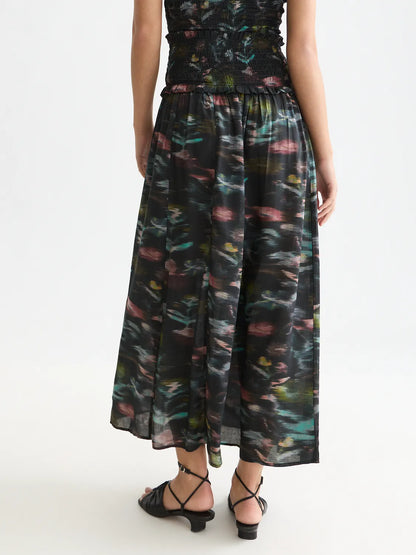 Printed Smocked Waist Ankle Length Skirt