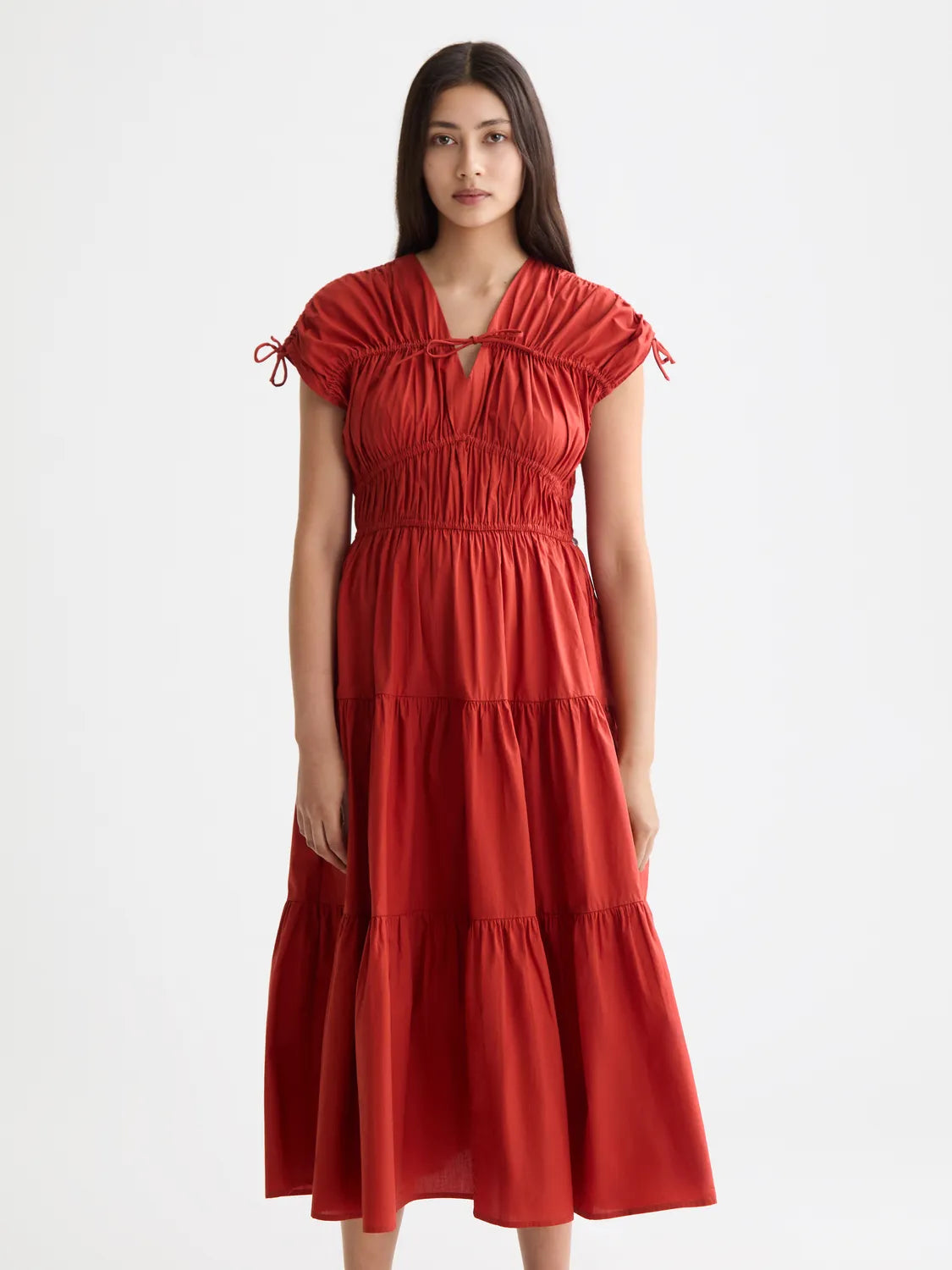 Gathered Midi Dress With Tied Details