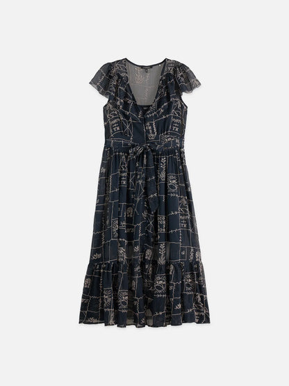 Cross-Stitch Embroidered Midi Dress
