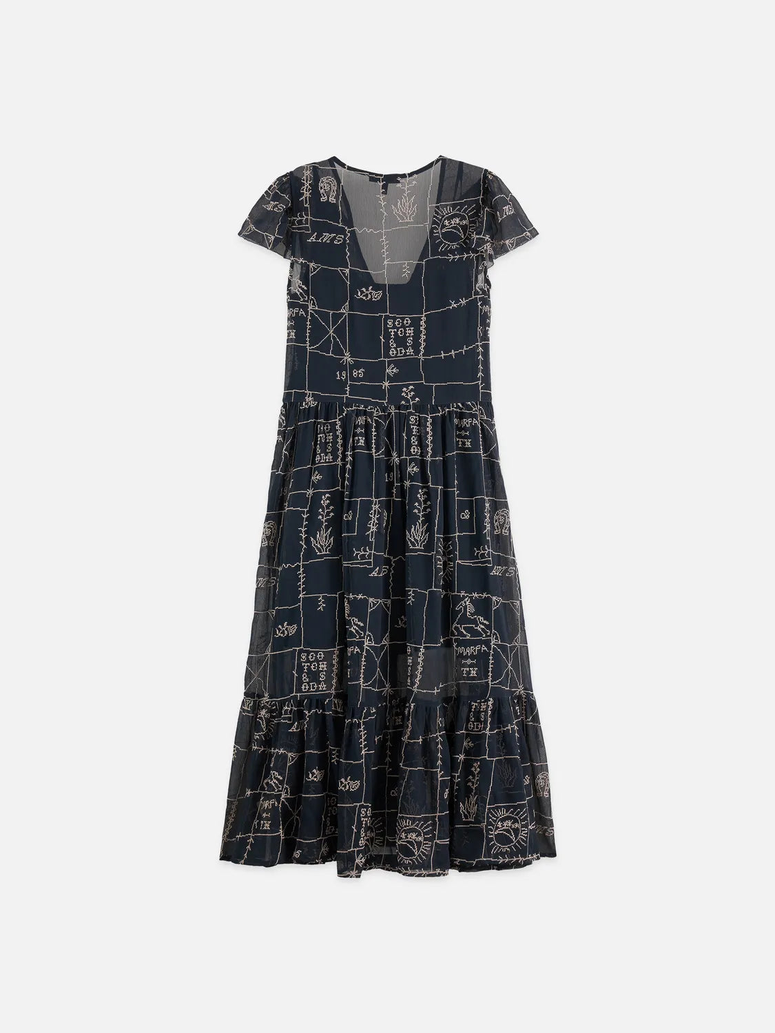 Cross-Stitch Embroidered Midi Dress