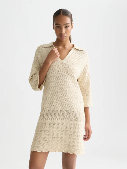 Pointelle Stitch Knitted Short Tunic Dress