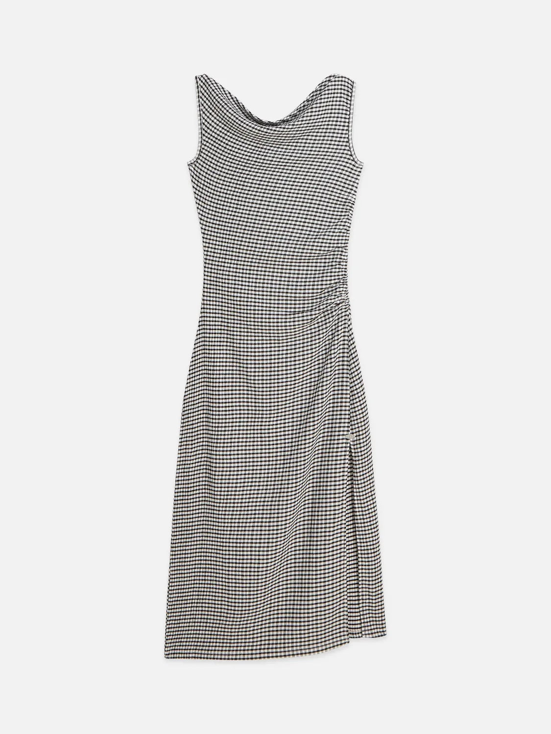 Structured Gingham Drapey Midi Dress