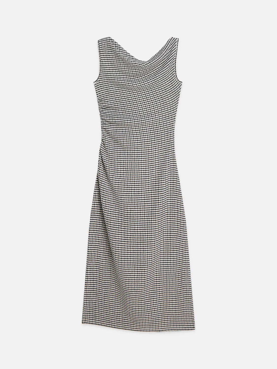 Structured Gingham Drapey Midi Dress