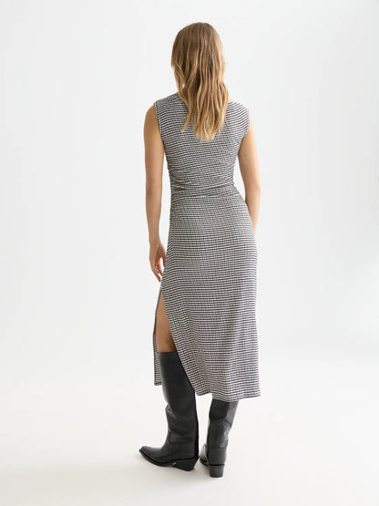 Structured Gingham Drapey Midi Dress